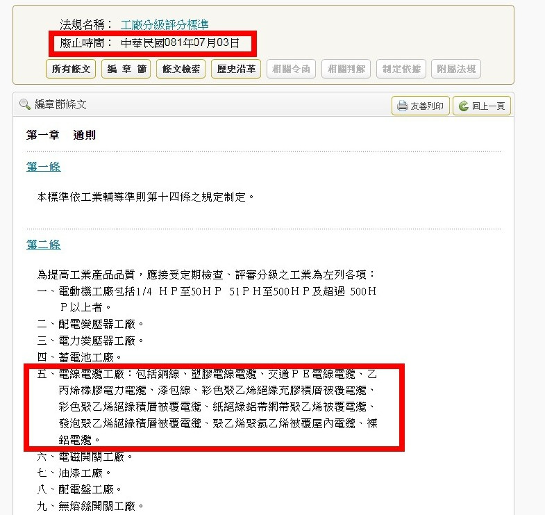 電線電纜工廠分級制度已廢止說明